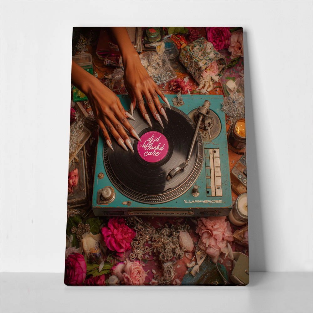 Πίνακας σε Καμβά AFROCENTRIC DJ WITH FLOWERS