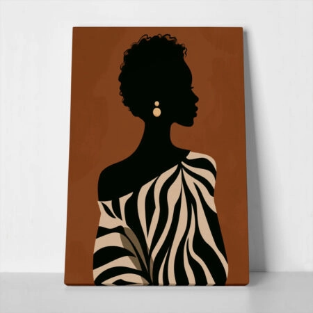 Πίνακας σε Καμβά AFROCENTRIC FEMALE SILHOUETTE WITH ZEBRA DRESS - 