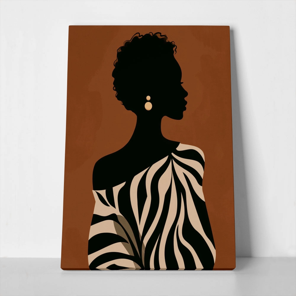 Πίνακας σε Καμβά AFROCENTRIC FEMALE SILHOUETTE WITH ZEBRA DRESS