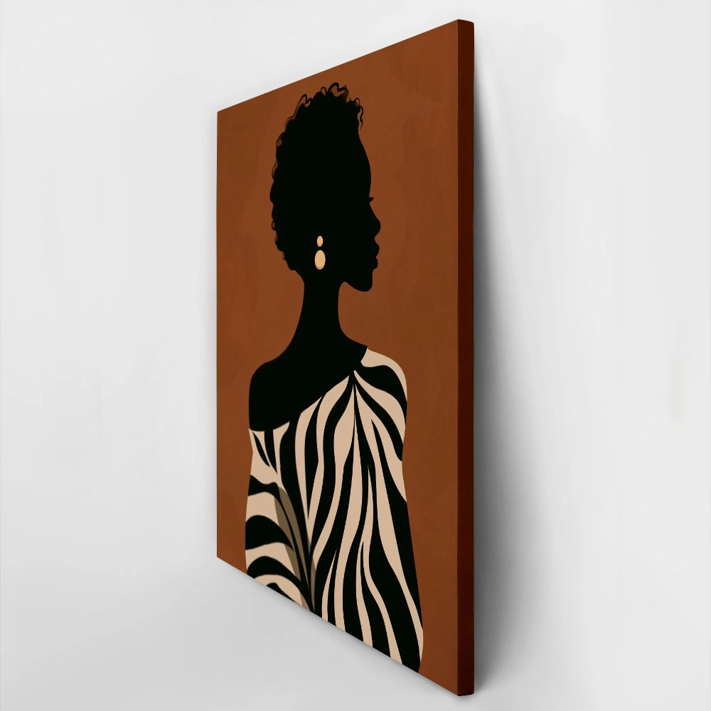Πίνακας σε Καμβά AFROCENTRIC FEMALE SILHOUETTE WITH ZEBRA DRESS