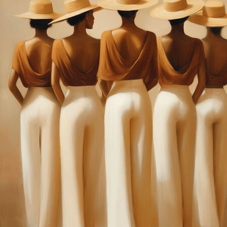 Πίνακας σε Καμβά AFROCENTRIC FIVE WOMEN WITH HATS -  Sticky 5