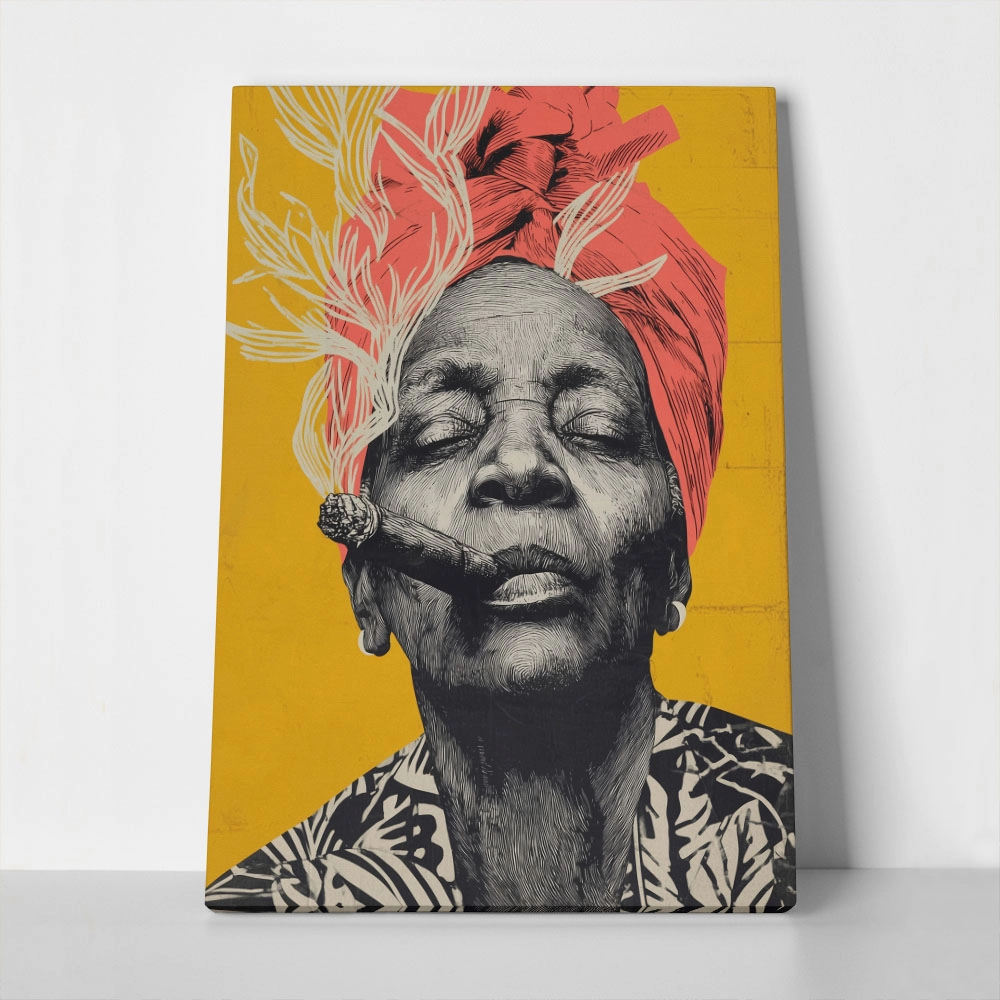 Πίνακας σε Καμβά AFROCENTRIC OLD LADY SMOKING