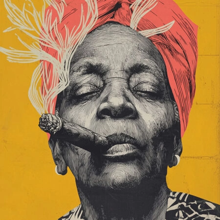 Πίνακας σε Καμβά AFROCENTRIC OLD LADY SMOKING -  Sticky 5
