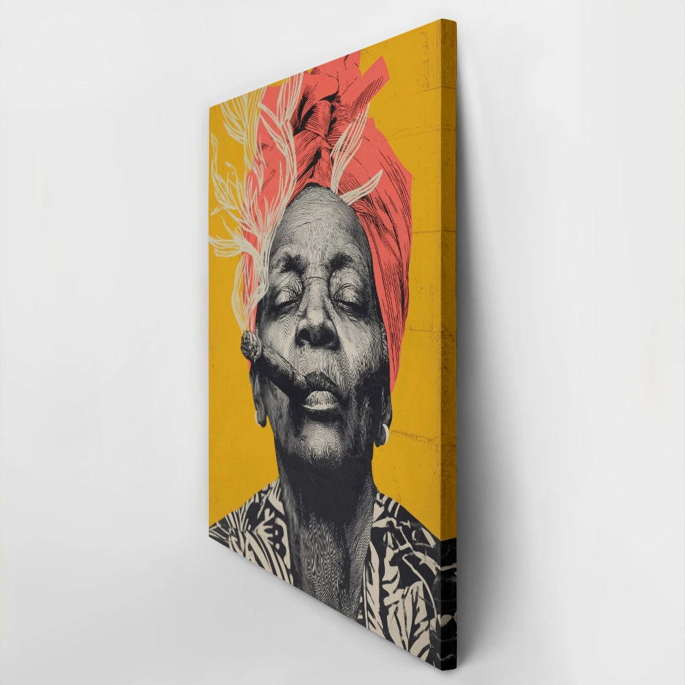 Πίνακας σε Καμβά AFROCENTRIC OLD LADY SMOKING
