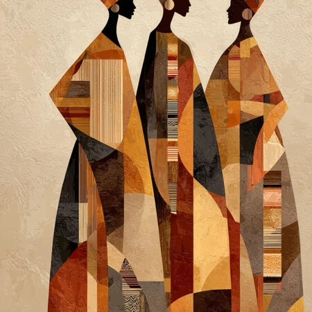 Πίνακας σε Καμβά AFROCENTRIC THREE FIGURES EARTHY COLORS -  Sticky 5