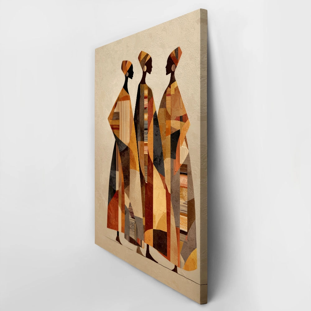 Πίνακας σε Καμβά AFROCENTRIC THREE FIGURES EARTHY COLORS