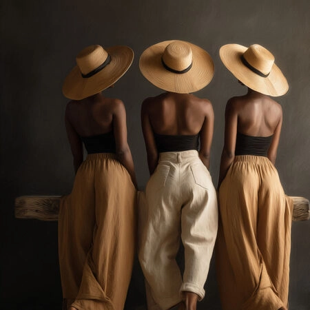 Πίνακας σε Καμβά AFROCENTRIC THREE WOMEN WITH HATS -  Sticky 5