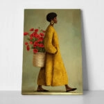 Πίνακας σε Καμβά AFROCENTRIC WOMAN CARRYING FLOWERS