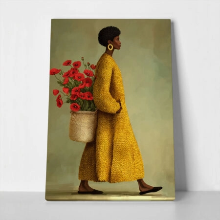 Πίνακας σε Καμβά AFROCENTRIC WOMAN CARRYING FLOWERS - 