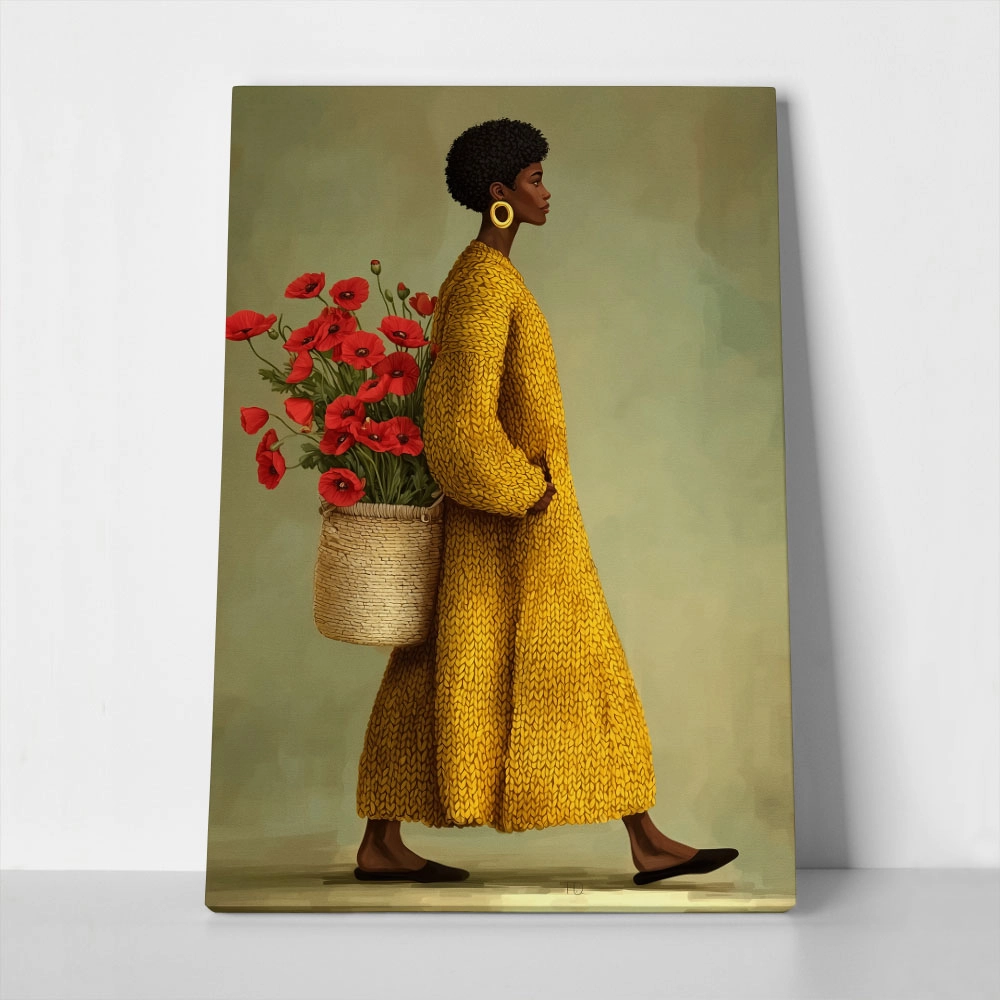 Πίνακας σε Καμβά AFROCENTRIC WOMAN CARRYING FLOWERS