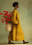 Πίνακας σε Καμβά AFROCENTRIC WOMAN CARRYING FLOWERS
