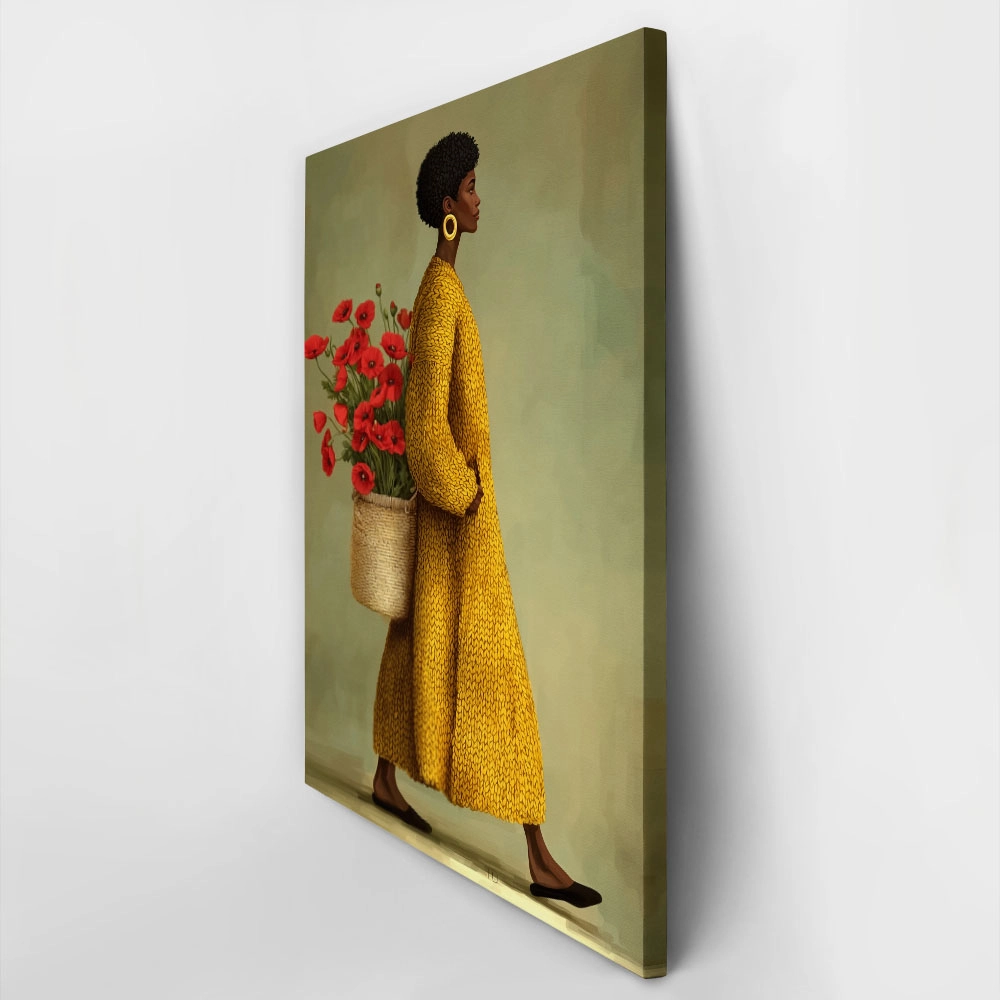 Πίνακας σε Καμβά AFROCENTRIC WOMAN CARRYING FLOWERS