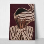Πίνακας σε Καμβά AFROCENTRIC WOMAN COVERING FACE BURGUNDY