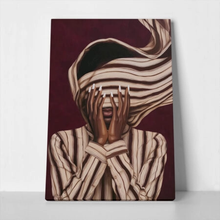 Πίνακας σε Καμβά AFROCENTRIC WOMAN COVERING FACE BURGUNDY - 