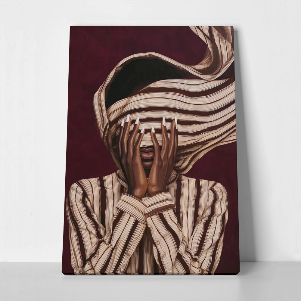 Πίνακας σε Καμβά AFROCENTRIC WOMAN COVERING FACE BURGUNDY