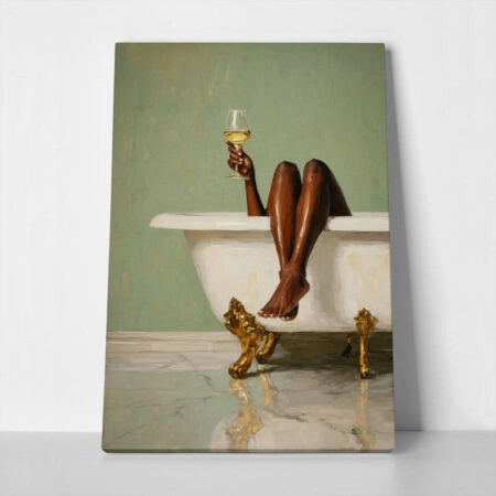 Πίνακας σε Καμβά AFROCENTRIC WOMAN DRINKING IN BATHTUB