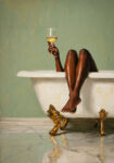 Πίνακας σε Καμβά AFROCENTRIC WOMAN DRINKING IN BATHTUB