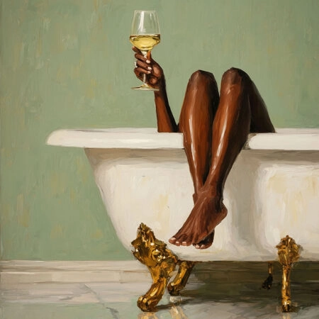 Πίνακας σε Καμβά AFROCENTRIC WOMAN DRINKING IN BATHTUB -  Sticky 5