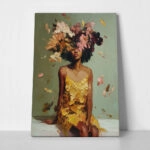 Πίνακας σε Καμβά AFROCENTRIC WOMAN FLOWERS BRUSH STROKES GREEN