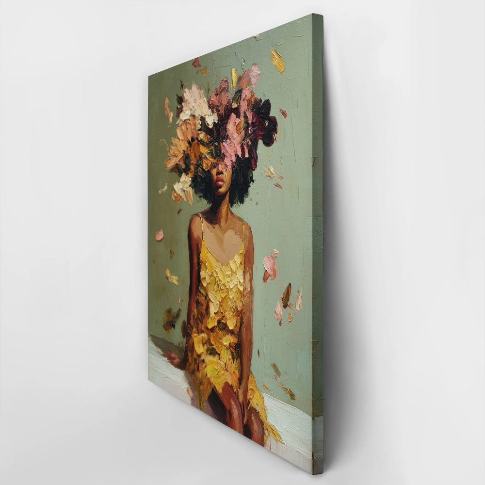 Πίνακας σε Καμβά AFROCENTRIC WOMAN FLOWERS BRUSH STROKES GREEN