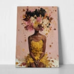 Πίνακας σε Καμβά AFROCENTRIC WOMAN FLOWERS BRUSH STROKES PINK