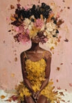 Πίνακας σε Καμβά AFROCENTRIC WOMAN FLOWERS BRUSH STROKES PINK