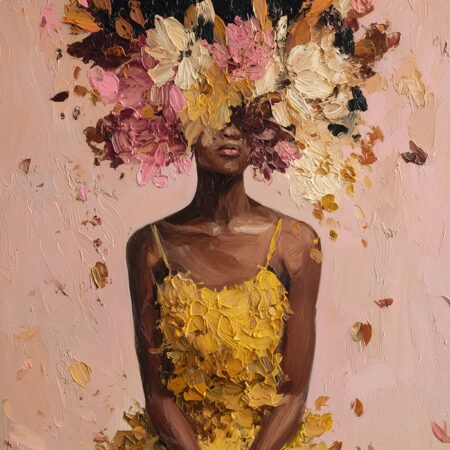Πίνακας σε Καμβά AFROCENTRIC WOMAN FLOWERS BRUSH STROKES PINK -  Sticky 5