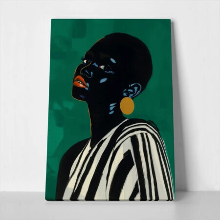 Πίνακας σε Καμβά AFROCENTRIC WOMAN GREEN BACKGROUND