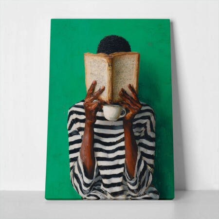 Πίνακας σε Καμβά AFROCENTRIC WOMAN HIDING BEHIND BOOK GREEN - 