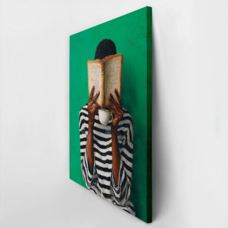 Πίνακας σε Καμβά AFROCENTRIC WOMAN HIDING BEHIND BOOK GREEN -  Sticky 3
