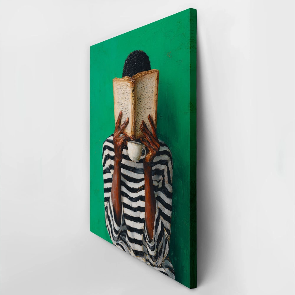 Πίνακας σε Καμβά AFROCENTRIC WOMAN HIDING BEHIND BOOK GREEN