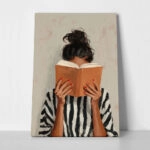 Πίνακας σε Καμβά AFROCENTRIC WOMAN HIDING BEHIND BOOK WHITE