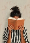 Πίνακας σε Καμβά AFROCENTRIC WOMAN HIDING BEHIND BOOK WHITE