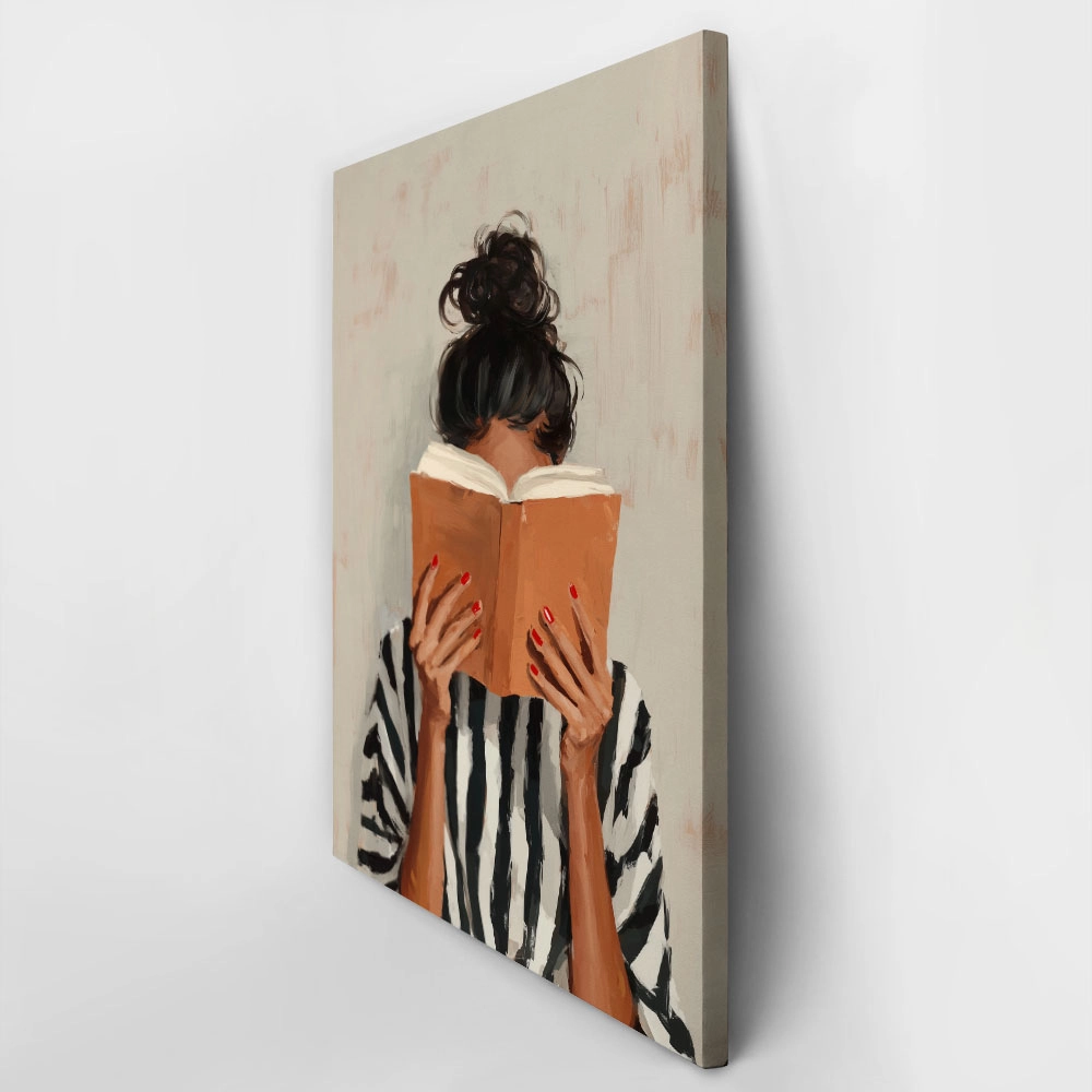 Πίνακας σε Καμβά AFROCENTRIC WOMAN HIDING BEHIND BOOK WHITE