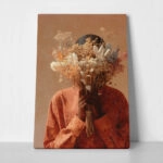 Πίνακας σε Καμβά AFROCENTRIC WOMAN HIDING BEHIND BOUQUET