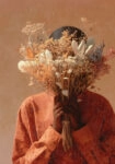 Πίνακας σε Καμβά AFROCENTRIC WOMAN HIDING BEHIND BOUQUET