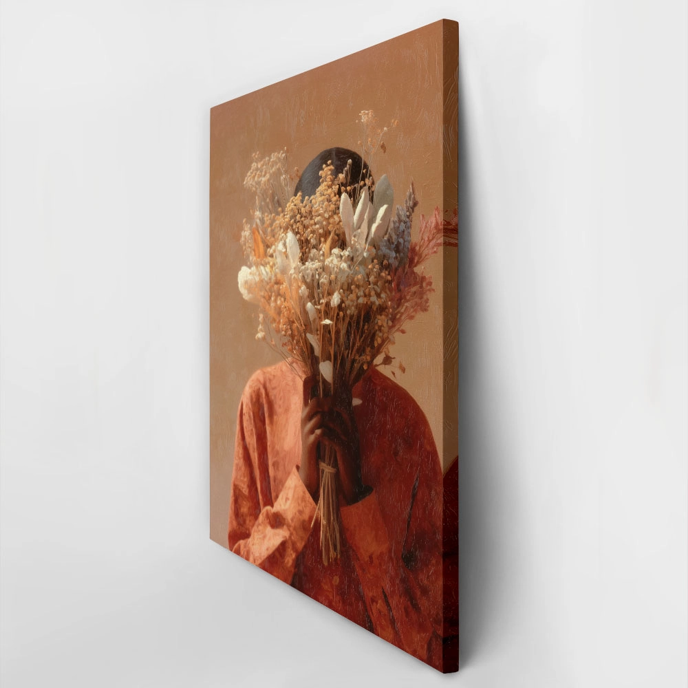 Πίνακας σε Καμβά AFROCENTRIC WOMAN HIDING BEHIND BOUQUET