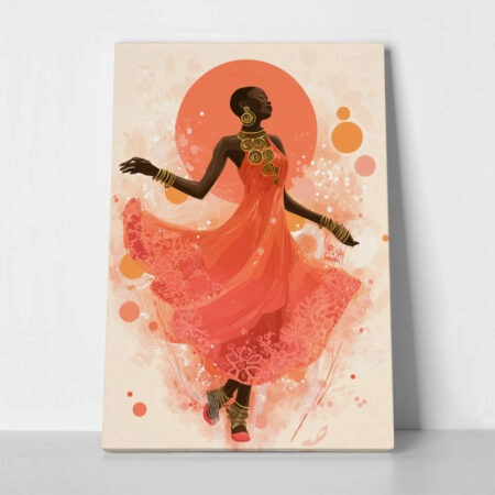 Πίνακας σε Καμβά AFROCENTRIC WOMAN IN CORAL DRESS - 