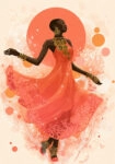 Πίνακας σε Καμβά AFROCENTRIC WOMAN IN CORAL DRESS