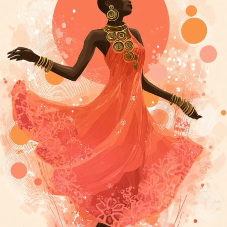 Πίνακας σε Καμβά AFROCENTRIC WOMAN IN CORAL DRESS -  Sticky 5