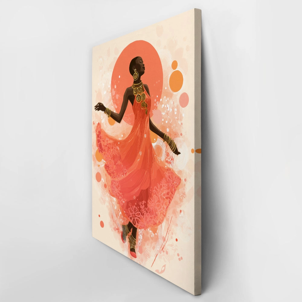 Πίνακας σε Καμβά AFROCENTRIC WOMAN IN CORAL DRESS