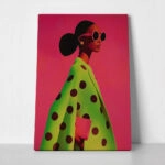 Πίνακας σε Καμβά AFROCENTRIC WOMAN IN GREEN DOTTED DRESS