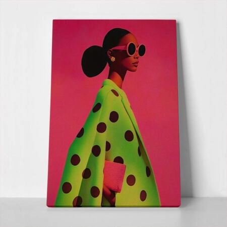 Πίνακας σε Καμβά AFROCENTRIC WOMAN IN GREEN DOTTED DRESS - 