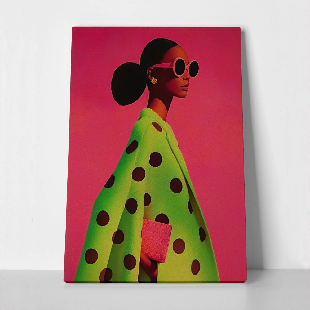 Πίνακας σε Καμβά AFROCENTRIC WOMAN IN GREEN DOTTED DRESS