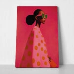 Πίνακας σε Καμβά AFROCENTRIC WOMAN IN PINK DOTTED DRESS