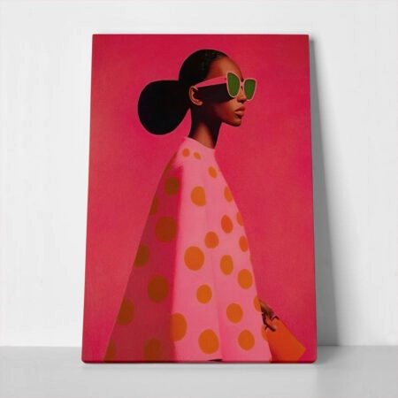 Πίνακας σε Καμβά AFROCENTRIC WOMAN IN PINK DOTTED DRESS - 