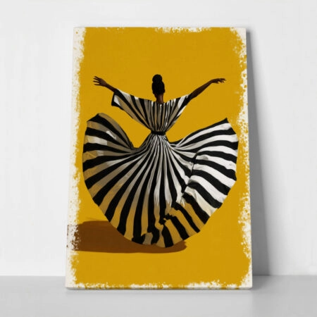 Πίνακας σε Καμβά AFROCENTRIC WOMAN IN ZEBRA DRESS DANCING - 