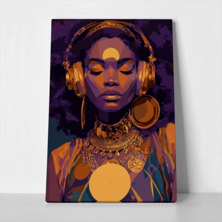 Πίνακας σε Καμβά AFROCENTRIC WOMAN LISTENING TO MUSIC - 