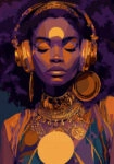 Πίνακας σε Καμβά AFROCENTRIC WOMAN LISTENING TO MUSIC