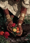 Πίνακας σε Καμβά AFROCENTRIC WOMAN PICKING FLOWERS